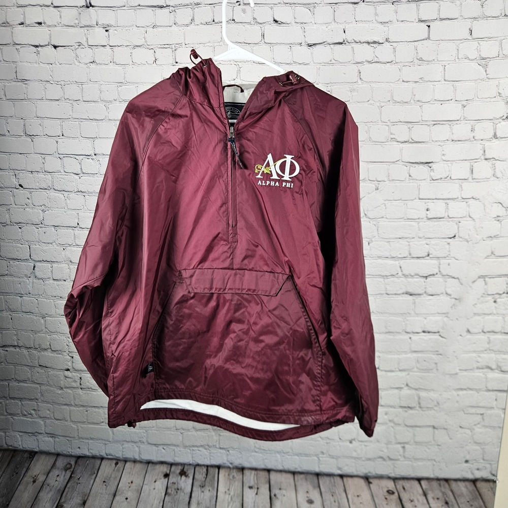 Charles River Apparel Alpha Phi Sorority Quarter Zip Windbreaker Maroon Small